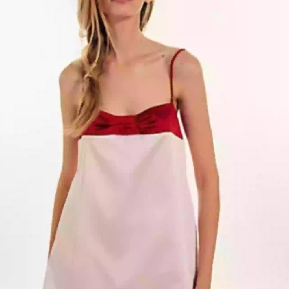 Free People Pink Mini Slip Dress with Red Satin Trim - Picture 3 of 9